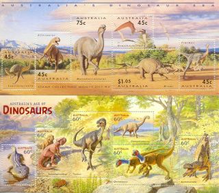 Australia - Dinosaurs - Set Of 2 Min Sheets Mnh (1993 And 2015)