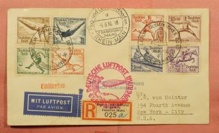 1936 Germany Hindenburg Zeppelin Flight Frankfurt Registered To Usa