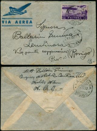 B079 Italy Eritrea Cover Addis Abeba Lendinara 1937
