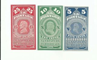 U.  S.  Stamps Scott Proofs Newspaper Stamps Pr4p4,  6p4,  7p4 Set Of 3