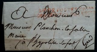 Very Rare 1825 France Folded Letter Sent From Paris Bureau De Postes Cancel