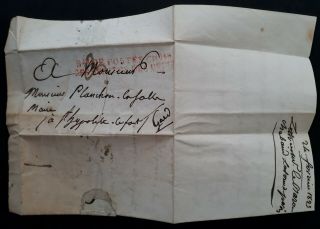 VERY RARE 1825 France Folded Letter sent from Paris BUREAU DE POSTES cancel 3