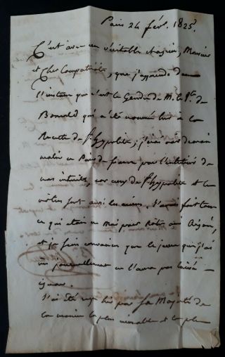 VERY RARE 1825 France Folded Letter sent from Paris BUREAU DE POSTES cancel 4