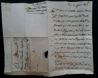 VERY RARE 1825 France Folded Letter sent from Paris BUREAU DE POSTES cancel 5