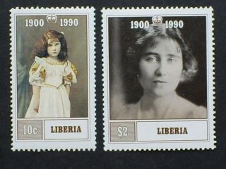 Liberia Stamp Set Of 2.  The Queen Mother 90th Birthday 1900 - 1990.  Un Mounted.