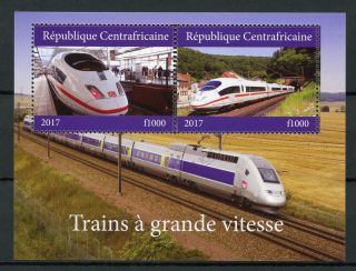 Central African Rep 2017 Cto High - Speed Trains 2v M/s Ii Railways Stamps