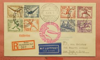 1936 Germany Hindenburg Airship Flight Berlin Olympisches Dorf Registered To Usa