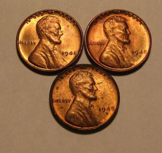 1948 1948 D 1948 S Lincoln Cent Penny - Mixed Au,  /bu - 30su