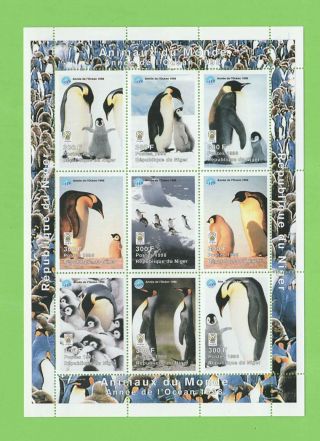 Republic Of Niger 1998 Penguins /animals Of The World Miniature Sheet Mnh