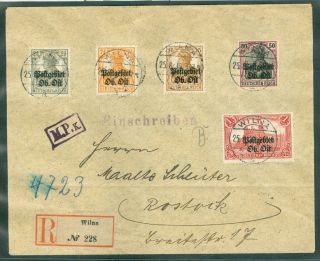 Lithuania / German Occupation 1916 Reg.  Cover Wilna (vilnius) To Rostock Germany