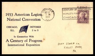 Mayfairstamps 1933 Us Century Of Progress American Legion Cover Wwb51029