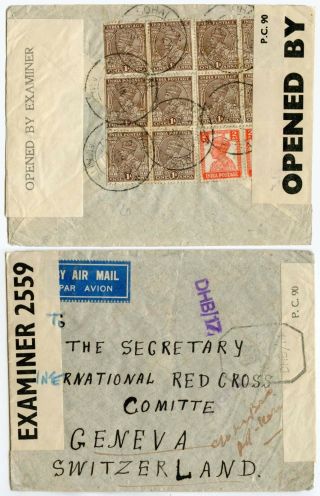 India Airmail To Red Cross Geneva 1942 Double Censored Dhb 14,  17