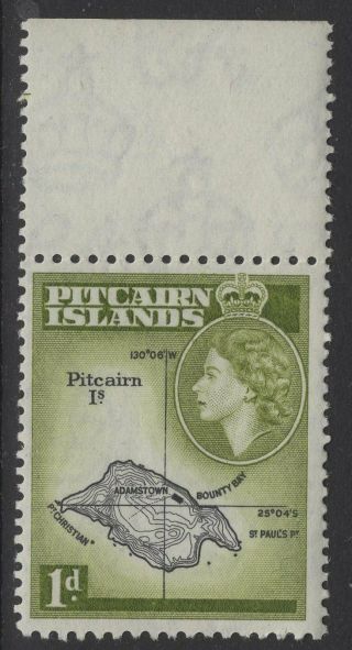 Pitcairn Islands Sg19b 1960 1d Black & Light Olive - Green Mnh