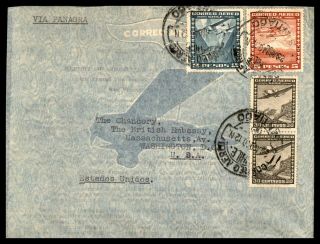 Chile Santiago Agust 28 1940 Air Mail Vertical Pair To Washington Dc Usa