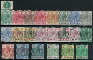 Grenada,  1921 - 32,  Kgv Set (22),  Sg 112 - 134,  Lightly Mounted.