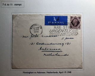 1948 Nottingham England Airmail Cover To Aalsmer Netherlands