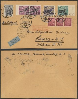 Czechoslovakia 1929 - Air Mail Cover Prague To Leipzig Germany 30527/7