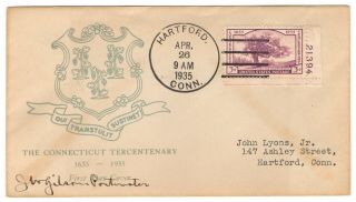 1935 Fdc Connecticut Tercentenary Stamp Scott 772 On Chamber 1st Cachet (z001)