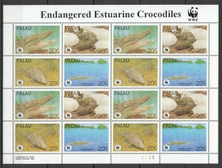 B927 1994 Palau Wwf Fauna Reptiles Endangered Estuarine Crocodiles 1sh Mnh