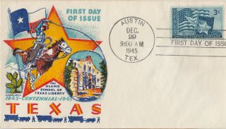 S21.  1089 Us Texas Centennial,  Alamo 1945 First Day Issue,  Fluegel Cachet