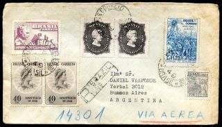 Brazil To Argentina Regisstered Air Mail Cover 1949 Vf