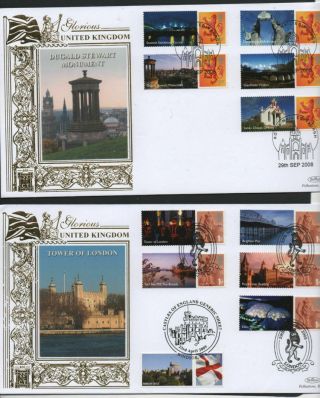 Gb 2008 Benhams Gold Fdc Country Definitives Smilers Sheet 4 Pmk Stamps 4 Covers