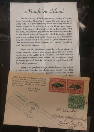 1934 Niuafoou Tonga Toga Islands Tin Can Mail Cover To Honolulu Hawaii Letter