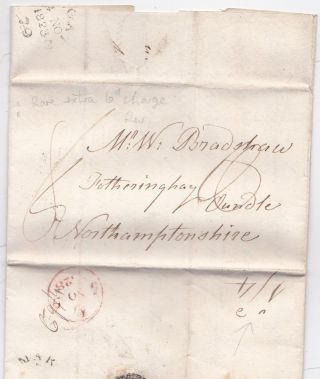 1828 Margate Circ Mileage Pmk Letter Extra 6d Charge Bradshaw @ Fotheringhay