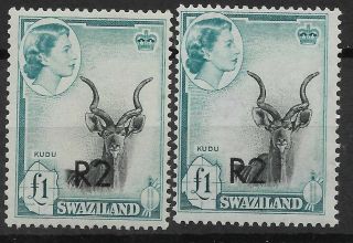 Swaziland Qeii 1961 - Surcharges R2 On £1 Type Ii At Base Fresh Sg76b Mnh