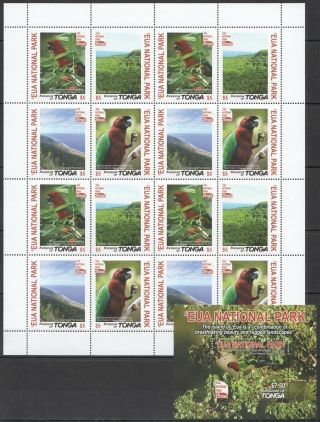 Q1246 2017 Tonga Birds Parrots National Park 25 Years Michel 92 Euro Sh,  Bl Mnh