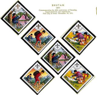 Bhutan Boy Scouts Scott 134 - 39 Perf & Imperf Set Of 6 Stamps & S/s Mnh Vf 1971