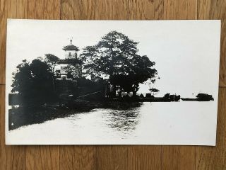 China Old Postcard A Village View Pagoda River Near Canton