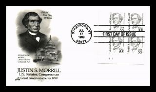 Dr Jim Stamps Us Justin S Morrill Great Americans Art Craft Fdc Cover Block
