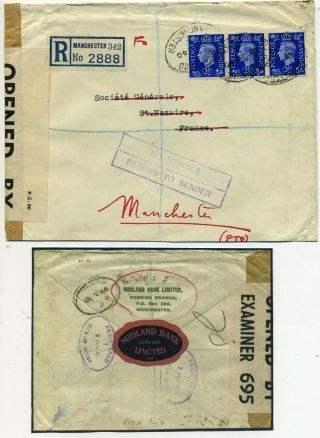 Gb 1940 Cover To France With ‘no Service Return To Sender Cachet