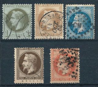 France 1863 - 70 Selection Of 5 X Laureated Napoleons Cv £70
