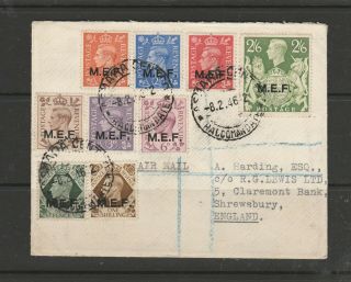 Mef,  1943/6 Set On 1946 Cover To Uk,  Registered At Asmara,  Cancelled Same