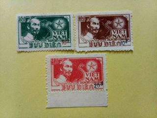 Vietnam 1954 Pres.  Ho Chi Minh Surcharged Set Of 3 Nvh