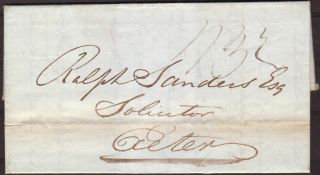 1838 Pre - Stamp Entire Limerick,  Ireland To Exeter,  England,  1/3 Rate