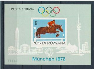 D277594 Olympics Munich 1972 Horseback Riding S/s Mnh Romania Imperforate