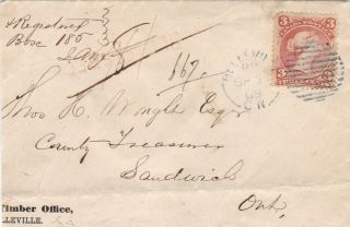 Canada 1868 Single Rate Registered Cover Belleville To Sandwich 3c Lq Stamped