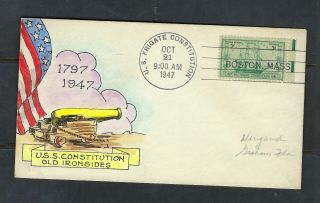 Fdc 951 - 55 Uss Constitution Mae Weigand Hand Painted 1947 Old Iron Sides