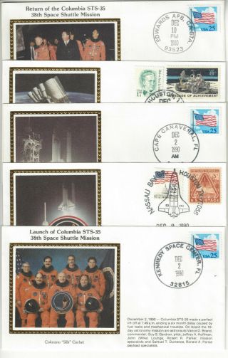 Sss: 5 Pcs Colorano Silk Fdc 1990 25c Sts - 35 Columbia Space Shuttle Sc 2278