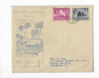 Singapore 1955 Qe2 Private Fdc Postally Sent