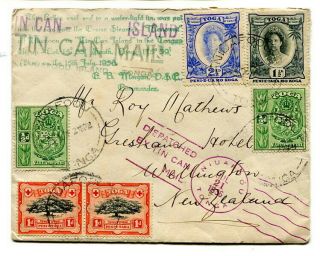 Tonga 1936 Multi - Stamped 7d.  Tin Can Mail Cover Niuafoou To Wellington,  N.  Z.