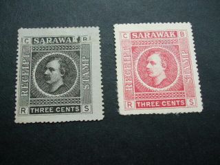Sarawak Receipt Stamps Three Cents Red & 3 Cents Grey - Black