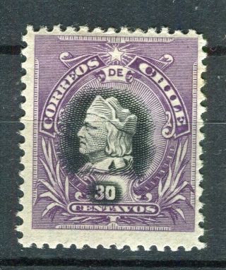 Chile; 1901 Early Columbus Rouletted Issue Fine Hinged 30c.  Shifted Centre