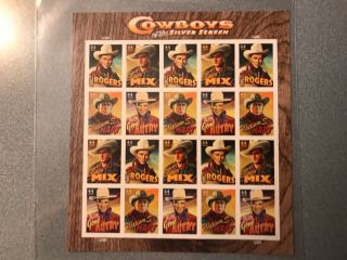 U.  S.  Postage Stamps.  Cowboys Of The Silver Screen.  Full Sheet.  Scott 4446.  Mnh.
