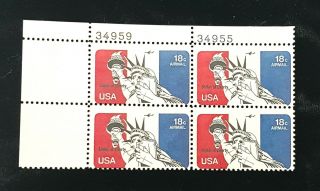 1974 Airmail Plate Block C87 Mnh Us Stamps 18c Statue Of Liberty