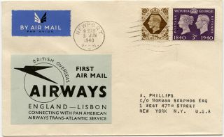 Gb Portugal Usa Airmail.  Boac First Flight Cover To Lisbon & By Paa To Usa 1940
