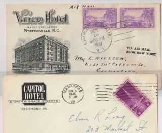 Vf 1937,  1941 Hotel Advertizing Covers.  Vance And Capital Hotels